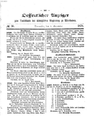 Amtsblatt der Regierung in Wiesbaden (Herzoglich-nassauisches allgemeines Intelligenzblatt) Donnerstag 8. September 1870