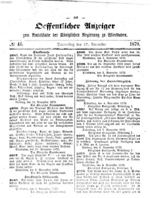 Amtsblatt der Regierung in Wiesbaden (Herzoglich-nassauisches allgemeines Intelligenzblatt) Donnerstag 17. November 1870