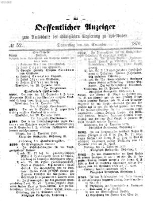 Amtsblatt der Regierung in Wiesbaden (Herzoglich-nassauisches allgemeines Intelligenzblatt) Donnerstag 29. Dezember 1870