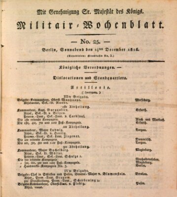 Militär-Wochenblatt Samstag 14. Dezember 1816