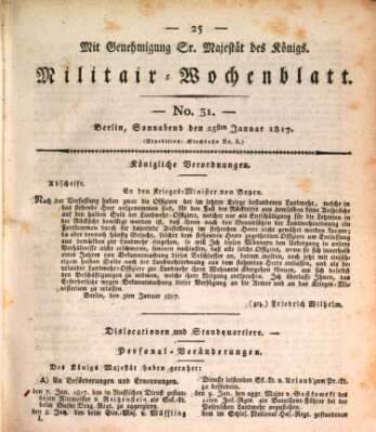 Militär-Wochenblatt Samstag 25. Januar 1817