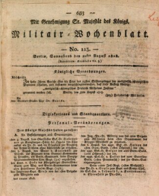 Militär-Wochenblatt Samstag 22. August 1818