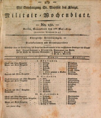 Militär-Wochenblatt Samstag 8. Mai 1819