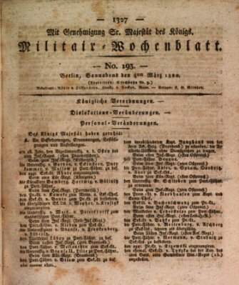 Militär-Wochenblatt Samstag 4. März 1820