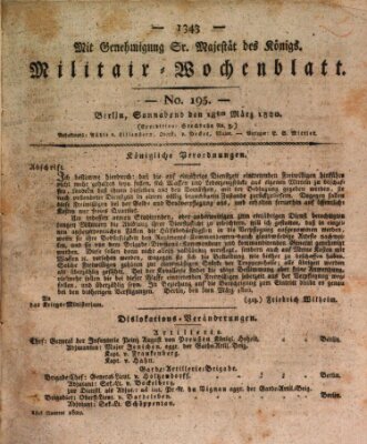 Militär-Wochenblatt Samstag 18. März 1820