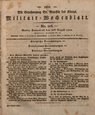 Militär-Wochenblatt Samstag 12. August 1820