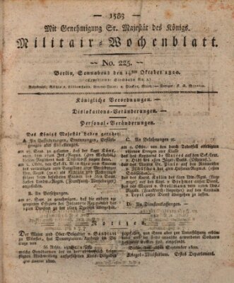 Militär-Wochenblatt Samstag 14. Oktober 1820