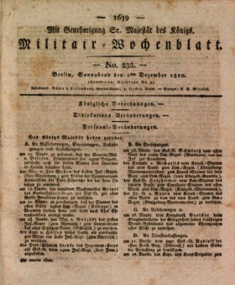 Militär-Wochenblatt Samstag 2. Dezember 1820