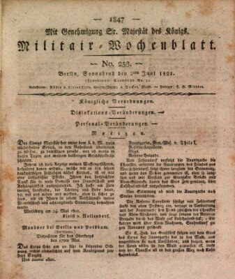Militär-Wochenblatt Samstag 2. Juni 1821