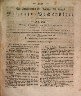 Militär-Wochenblatt Samstag 9. Februar 1822