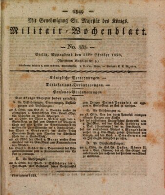 Militär-Wochenblatt Samstag 25. Oktober 1823