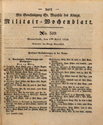 Militär-Wochenblatt Samstag 1. April 1826