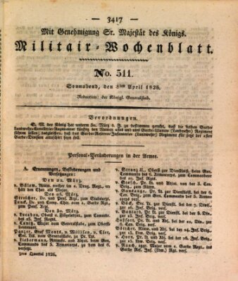 Militär-Wochenblatt Samstag 8. April 1826