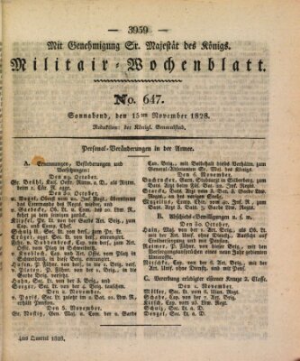 Militär-Wochenblatt Samstag 15. November 1828