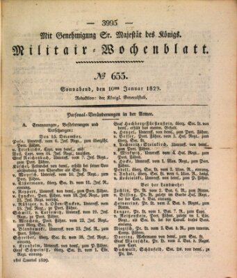 Militär-Wochenblatt Samstag 10. Januar 1829