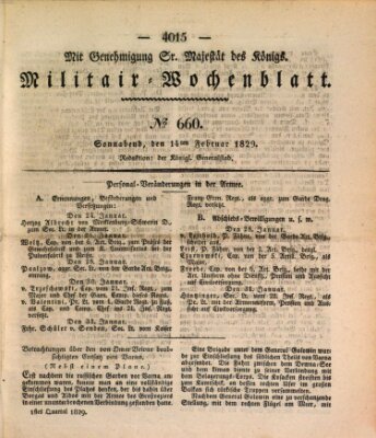 Militär-Wochenblatt Samstag 14. Februar 1829