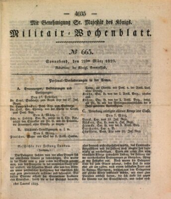 Militär-Wochenblatt Samstag 21. März 1829