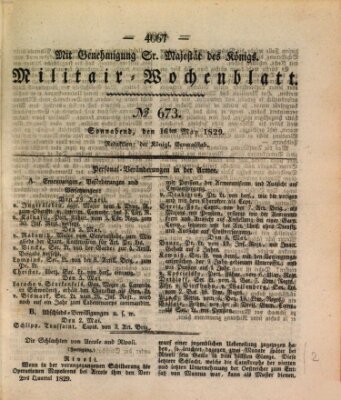Militär-Wochenblatt Samstag 16. Mai 1829