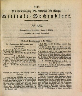 Militär-Wochenblatt Samstag 8. August 1829
