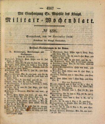 Militär-Wochenblatt Samstag 7. November 1829