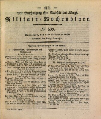Militär-Wochenblatt Samstag 14. November 1829