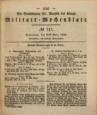 Militär-Wochenblatt Samstag 20. März 1830