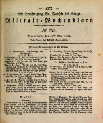 Militär-Wochenblatt Samstag 15. Mai 1830