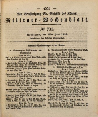 Militär-Wochenblatt Samstag 26. Juni 1830