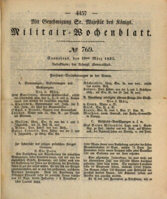 Militär-Wochenblatt Samstag 19. März 1831
