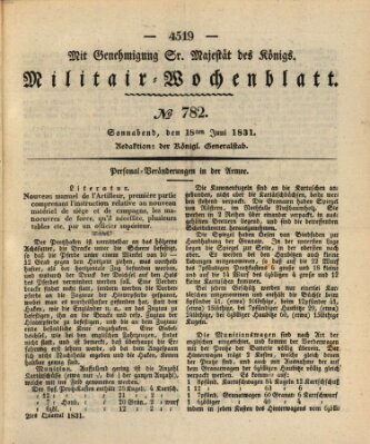 Militär-Wochenblatt Samstag 18. Juni 1831