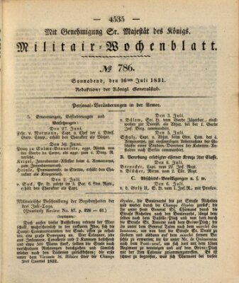 Militär-Wochenblatt Samstag 16. Juli 1831