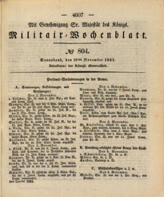 Militär-Wochenblatt Samstag 19. November 1831