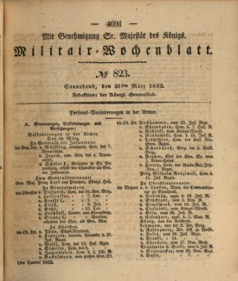 Militär-Wochenblatt Samstag 31. März 1832