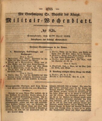 Militär-Wochenblatt Samstag 21. April 1832