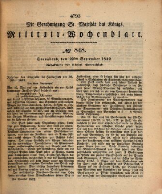 Militär-Wochenblatt Samstag 22. September 1832