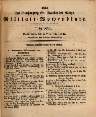 Militär-Wochenblatt Samstag 27. Oktober 1832