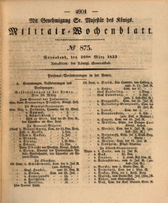 Militär-Wochenblatt Samstag 30. März 1833