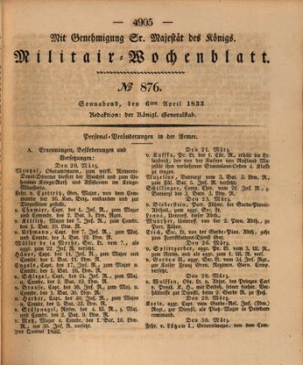 Militär-Wochenblatt Samstag 6. April 1833