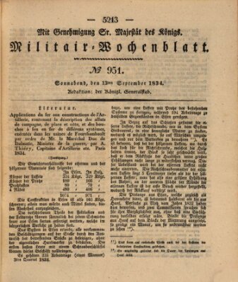 Militär-Wochenblatt Samstag 13. September 1834