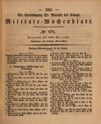 Militär-Wochenblatt Samstag 28. März 1835