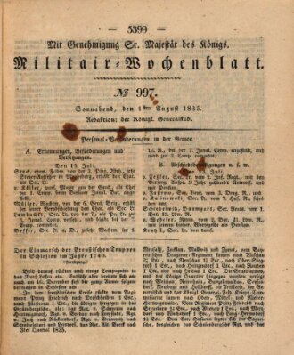 Militär-Wochenblatt Samstag 1. August 1835