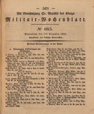 Militär-Wochenblatt Samstag 5. Dezember 1835