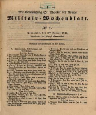Militär-Wochenblatt Samstag 2. Januar 1836