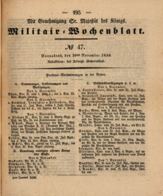 Militär-Wochenblatt Samstag 19. November 1836