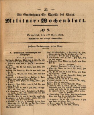 Militär-Wochenblatt Samstag 4. März 1837