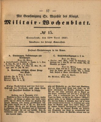 Militär-Wochenblatt Samstag 15. April 1837