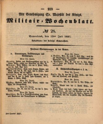 Militär-Wochenblatt Samstag 15. Juli 1837