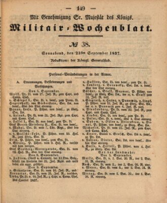 Militär-Wochenblatt Samstag 23. September 1837