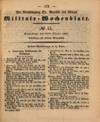 Militär-Wochenblatt Samstag 28. Oktober 1837