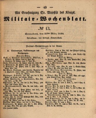Militär-Wochenblatt Samstag 31. März 1838